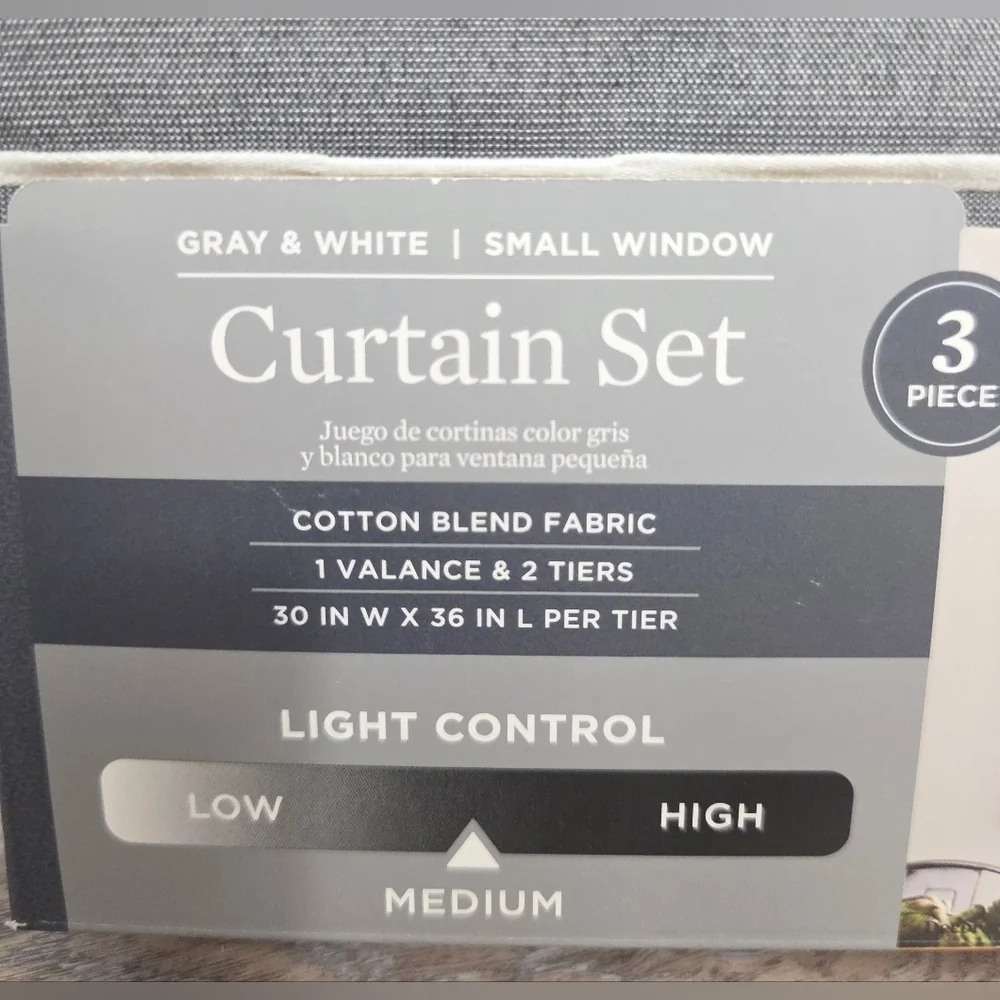 Better Homes & Gardens Gray & White Curtain Set 36” | Small Window | 3-Piece New